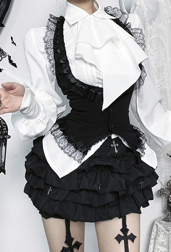 Gothic Black Halter Vest Dark Style Lace Vest