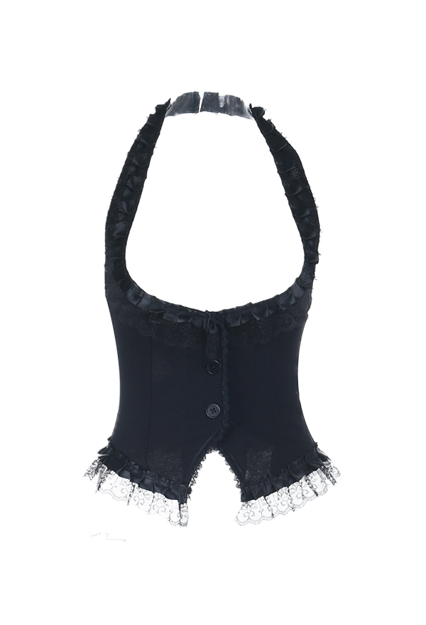 Gothic Black Halter Vest Dark Style Lace Vest