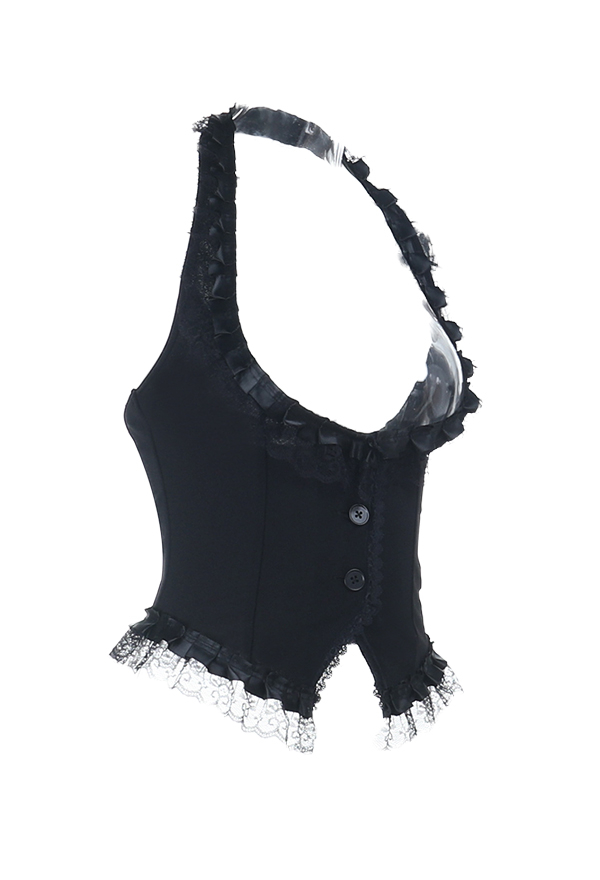 Gothic Black Halter Vest Dark Style Lace Vest