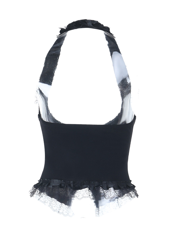 Gothic Black Halter Vest Dark Style Lace Vest
