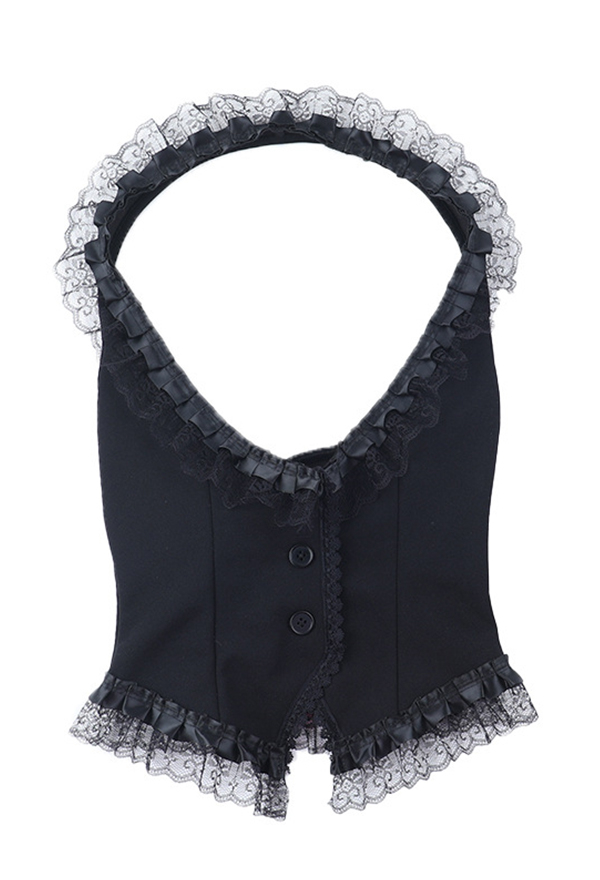 Gothic Black Halter Vest Dark Style Lace Vest