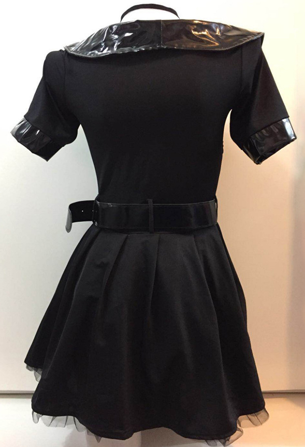 Halloween Black Police Sexy Lingerie Set V-Neck Top and Skirt with Hat and Belt