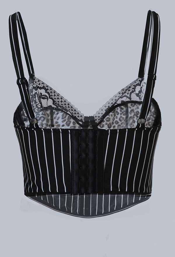 Gothic Leopard Print Striped Patchwork Camisole Sexy Lace Trim Tank Top
