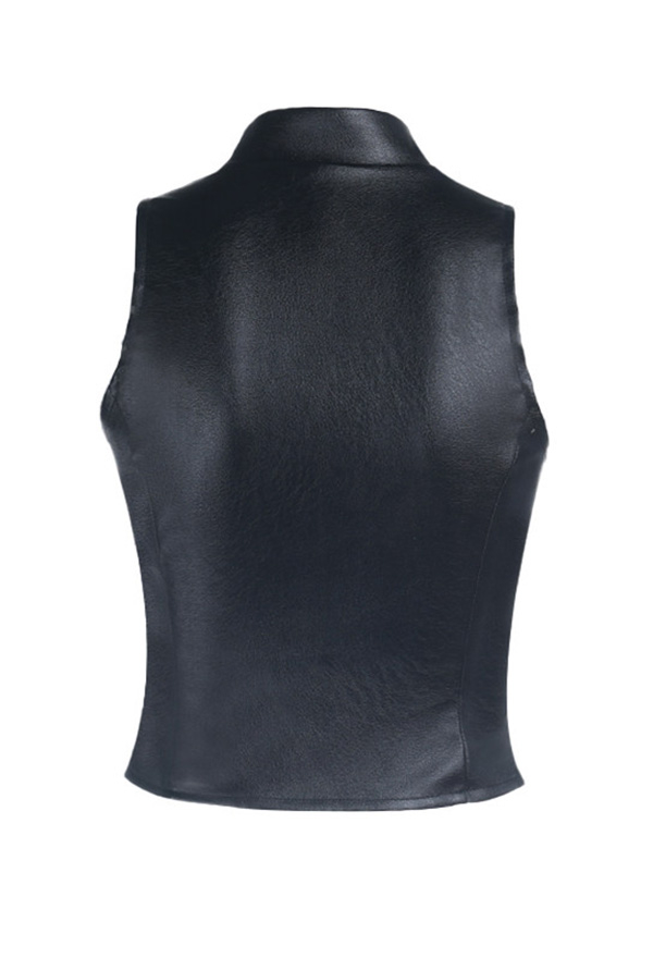 Gothic Black Zipper Split Tank Top Dark Punk Style PU Leather Sleeveless Top Gothic Black Zipper Split Tank Top Dark Punk Style PU Leather Sleeveless Top