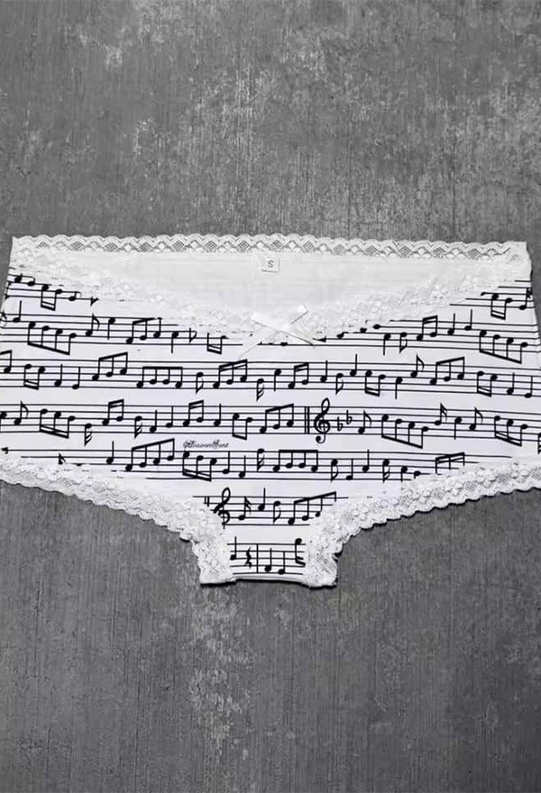 Gothic Cross Musical Staff Print Shorts Lace-Trimmed Low-Rise Hotpants