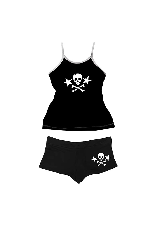 Gothic Black Skull Print Set Dark Style Camisole and Shorts Gothic Black Skull Print Set Dark Style Camisole and Shorts