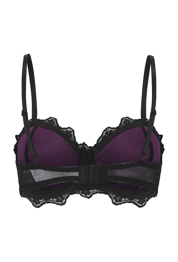 Gothic Dark Purple Velvet Bra Dark Style Lace Trim Push Up Bra