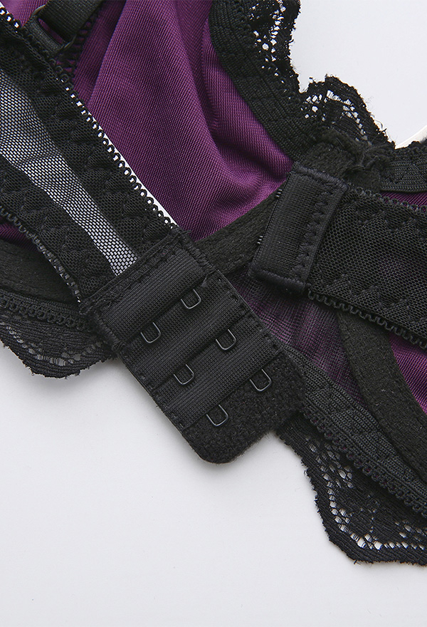 Gothic Dark Purple Velvet Bra Dark Style Lace Trim Push Up Bra