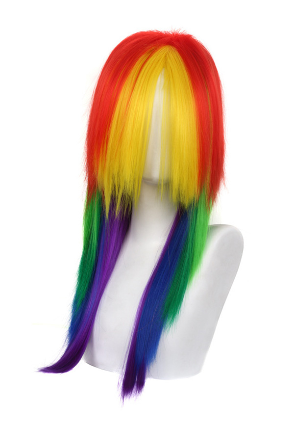 Rainbow Gradient 25.6inch Long Straight Wig Pride Festival Colorful Wig