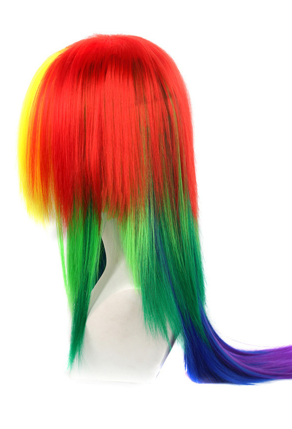 Rainbow Gradient 25.6inch Long Straight Wig Pride Festival Colorful Wig