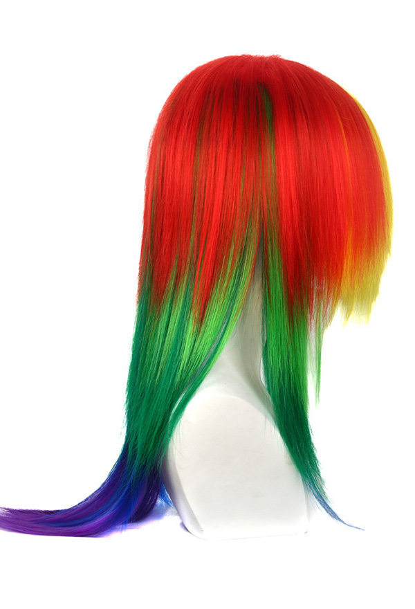 Rainbow Gradient 25.6inch Long Straight Wig Pride Festival Colorful Wig