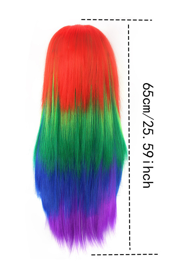 Rainbow Gradient 25.6inch Long Straight Wig Pride Festival Colorful Wig