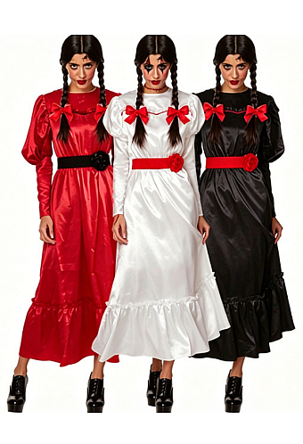 Halloween Horror Doll Dress Dark Style Gigot Sleeve Long Dress with Belt