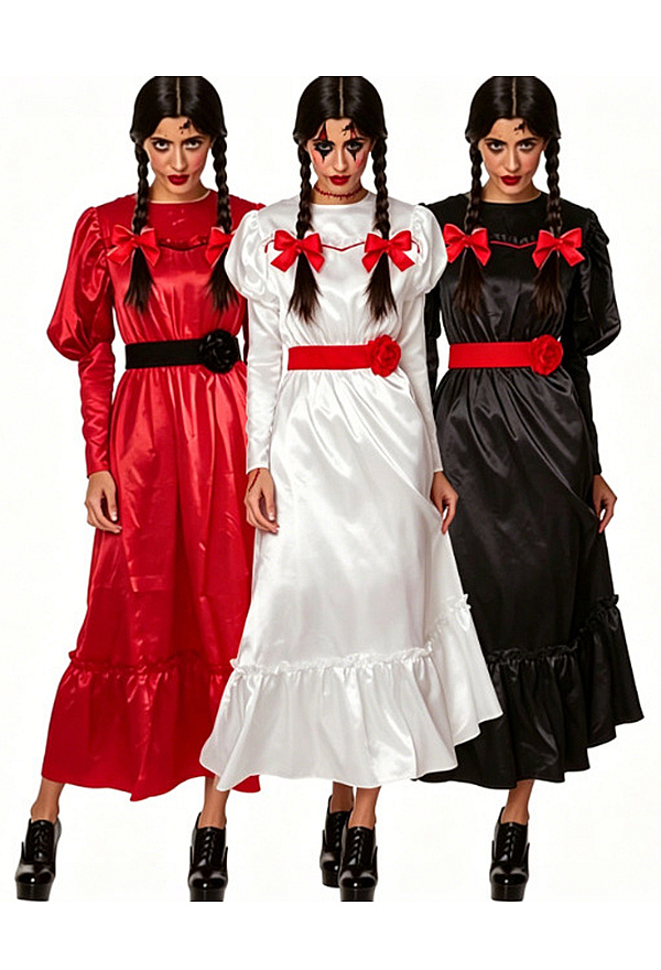 Halloween Horror Doll Dress Dark Style Gigot Sleeve Long Dress with Belt