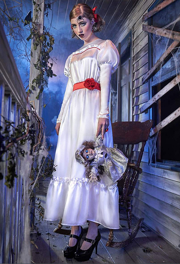 Halloween Horror Doll Dress Dark Style Gigot Sleeve Long Dress with Belt