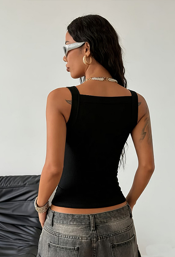 Gothic Black Adjustable Strap Tank Top Dark Y2K Style Metal Buckle Slim Fit Sleeveless Top