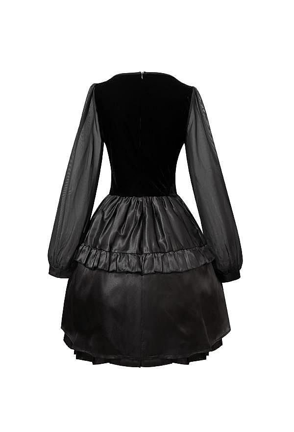 Halloween Gothic Bride Black Outfit Dark Style Little Devil Vampire Dress with Choker and Gloves Halloween Gothic Bride Black Outfit Dark Style Little Devil Vampire Dress with Choker and Gloves