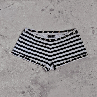Gothic Black and Gray Striped Shorts Y2K Eyelet Design Hot Pants