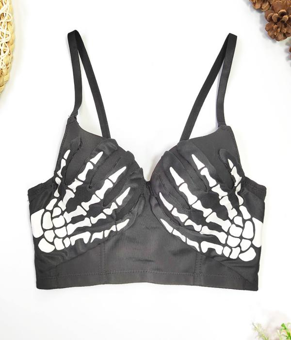 Gothic Black Skeleton Hand Print Bra Dark Style Push Up Bra