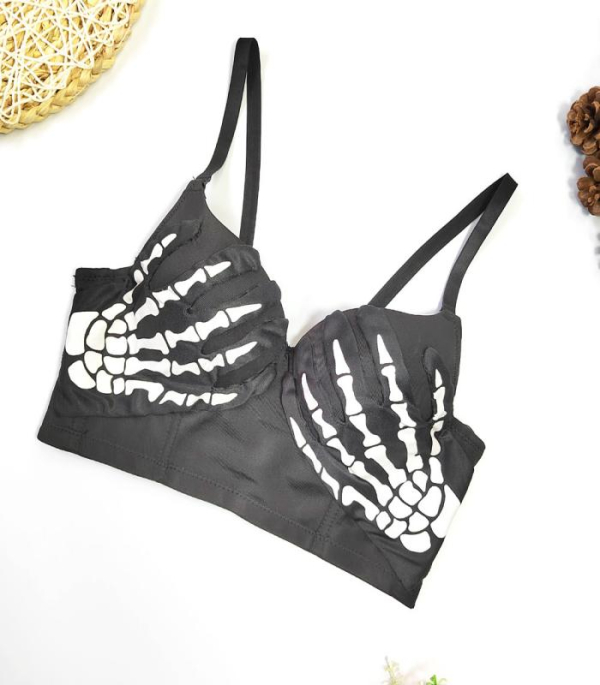 Gothic Black Skeleton Hand Print Bra Dark Style Push Up Bra