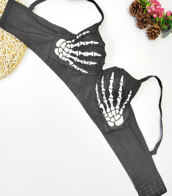 Gothic Black Skeleton Hand Print Bra Dark Style Push Up Bra