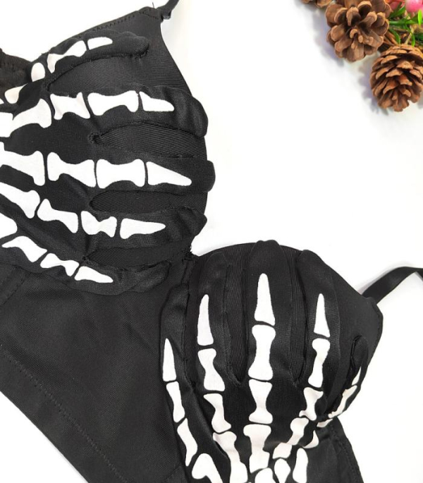Gothic Black Skeleton Hand Print Bra Dark Style Push Up Bra