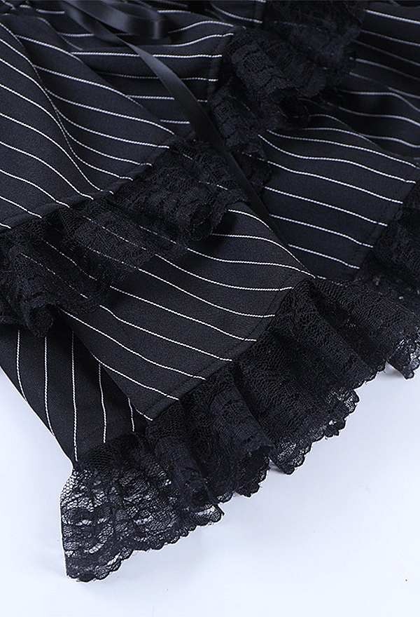 Gothic Black and White Striped Dress Dark Y2K Lace-up Dress
