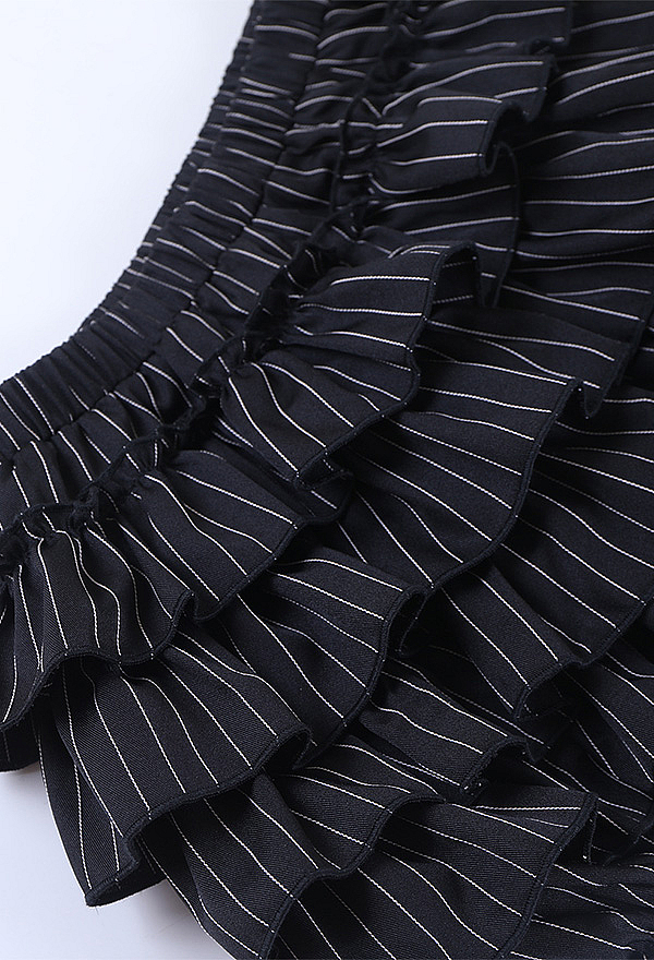 Halloween Gothic Striped Tiered Culottes Dark Style Layered Culottes