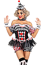Halloween Clown Set Diamond and Striped Pattern Off-the-Shoulder Jumpsuit with Headband and Choker