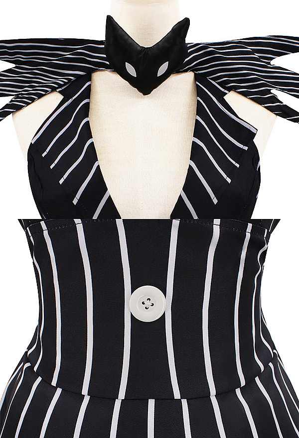 Sweet Nightmare Jack Skellington Style Gothic Costume Black White Striped Dress with Tie Sweet Nightmare Jack Skellington Style Gothic Costume Black White Striped Dress with Tie
