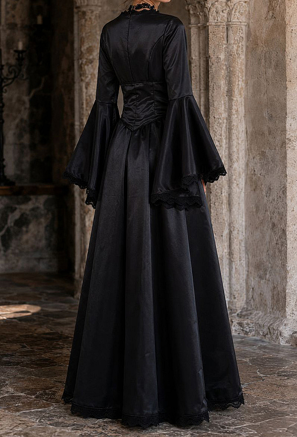 Victorian Gothic Black Red Velvet Maxi Dress Vampire Cosplay Gown with Lace-Up Corset Waist and Choker Victorian Gothic Black Red Velvet Maxi Dress Vampire Cosplay Gown with Lace-Up Corset Waist and Choker