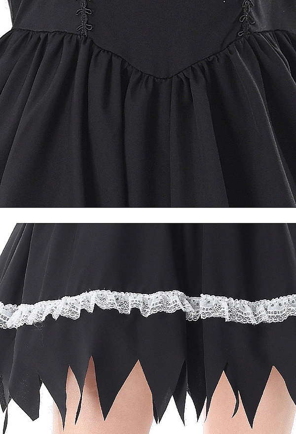 HOLY LOVE Gothic Nun Dress Black Cross Serrated Hem Dress with Head Scarf and Stockings