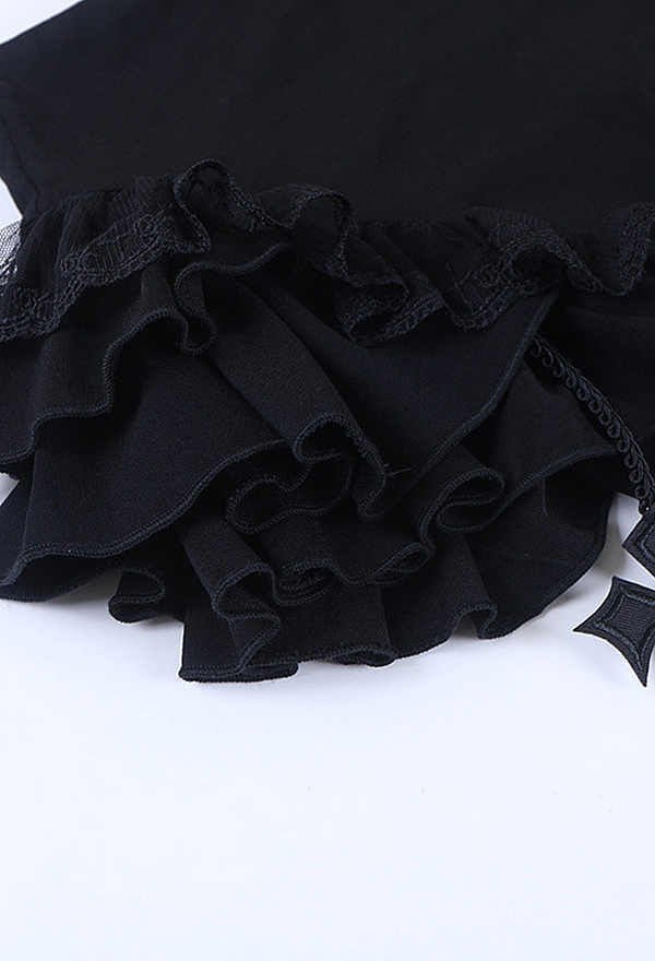 Gothic Style Black Layered Ruffle Shorts with Cross Pendants