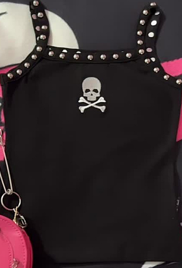 Gothic Style Black Skull Studded Tank Top Sleeveless Camisole Gothic Style Black Skull Studded Tank Top Sleeveless Camisole