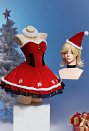 Gothic Christmas Velvet Dress Set Holiday Party Costume with Hat Choker and Sleeves