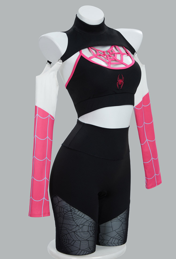 Dark Spider Yoga Wear Print Stretchy Sportswear Top and Leggings with Jacket and Hairband