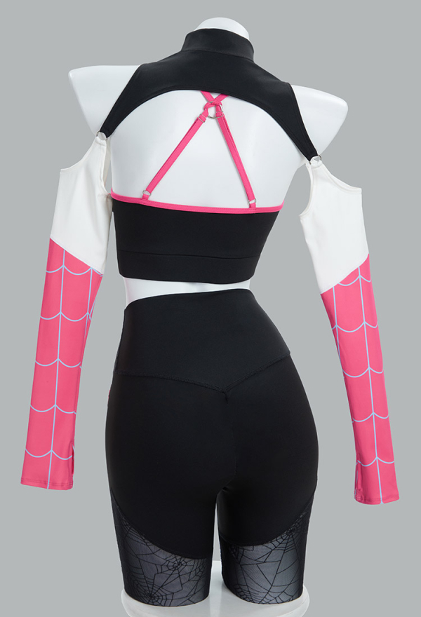 Dark Spider Yoga Wear Print Stretchy Sportswear Top and Leggings with Jacket and Hairband