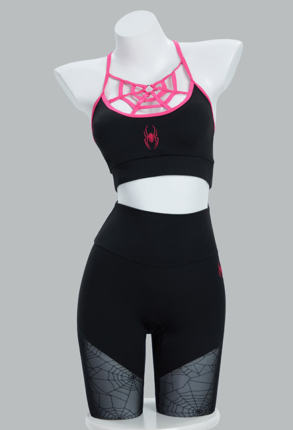 Dark Spider Yoga Wear Print Stretchy Sportswear Top and Leggings with Jacket and Hairband