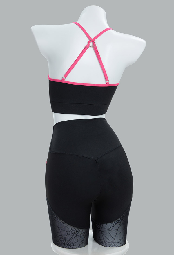 Dark Spider Yoga Wear Print Stretchy Sportswear Top and Leggings with Jacket and Hairband