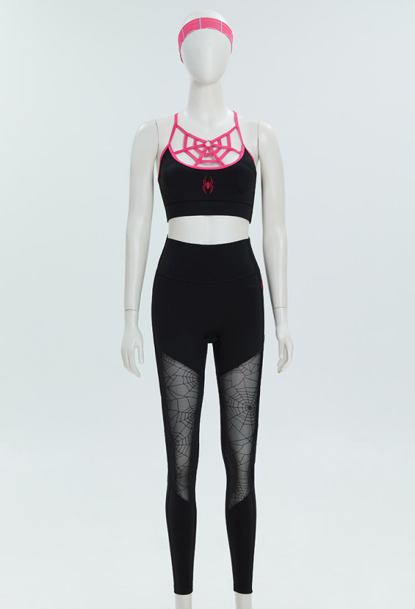 Dark Spider Yoga Wear Print Stretchy Sportswear Top and Leggings with Jacket and Hairband