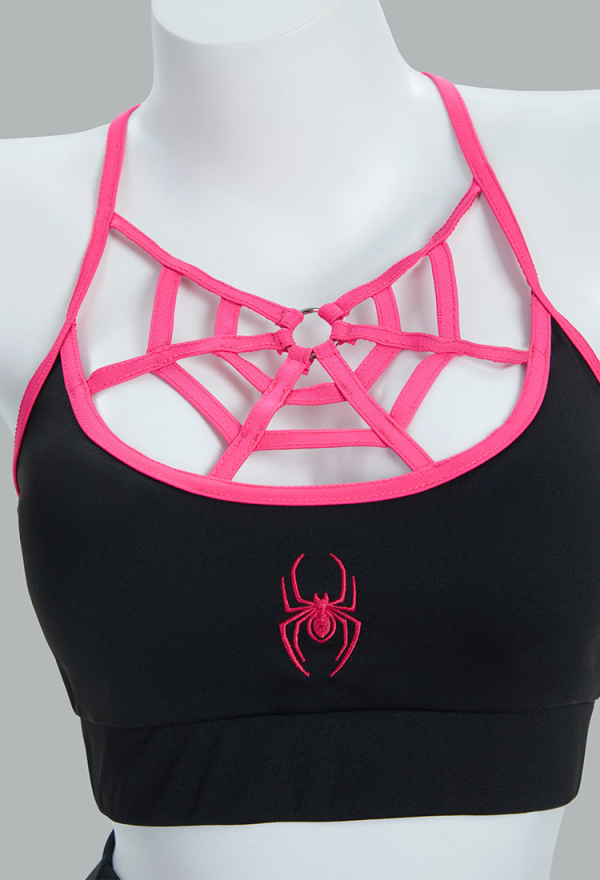 Dark Spider Yoga Wear Print Stretchy Sportswear Top and Leggings with Jacket and Hairband