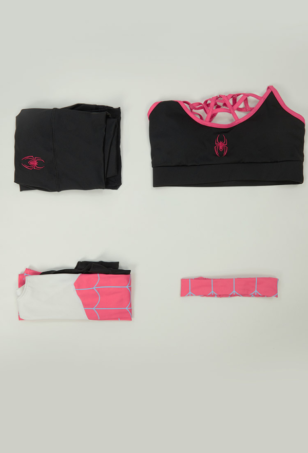 Dark Spider Yoga Wear Print Stretchy Sportswear Top and Leggings with Jacket and Hairband
