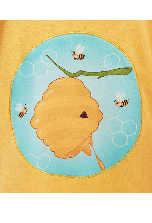 Honey Bear Women Cute Yellow Brown Bee Embroidery Hoodie with Detachable Furry Cat Paw Bag