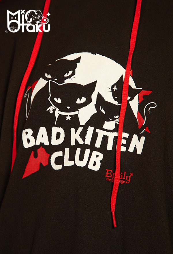 Emily the Strange Black Red Graphic Halloween Costume Bad Kitten Club Cat Pullover Hoodie with Paw Gloves