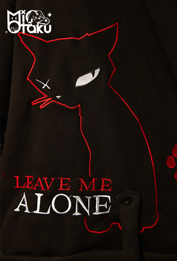 Emily the Strange Black Red Graphic Halloween Costume Bad Kitten Club Cat Pullover Hoodie with Paw Gloves
