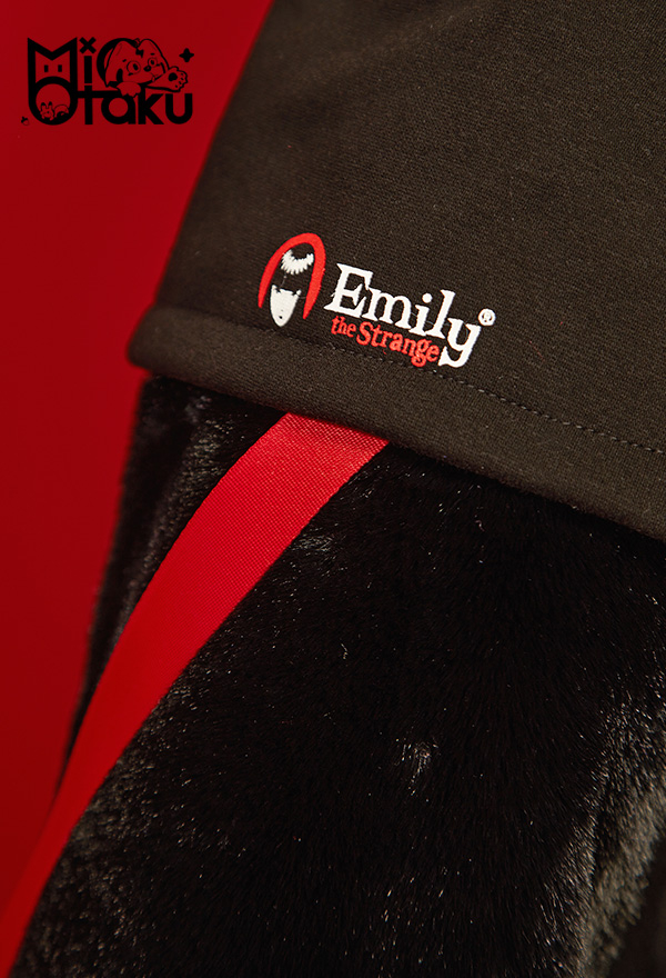 Emily the Strange Black Red Graphic Halloween Costume Bad Kitten Club Cat Pullover Hoodie with Paw Gloves
