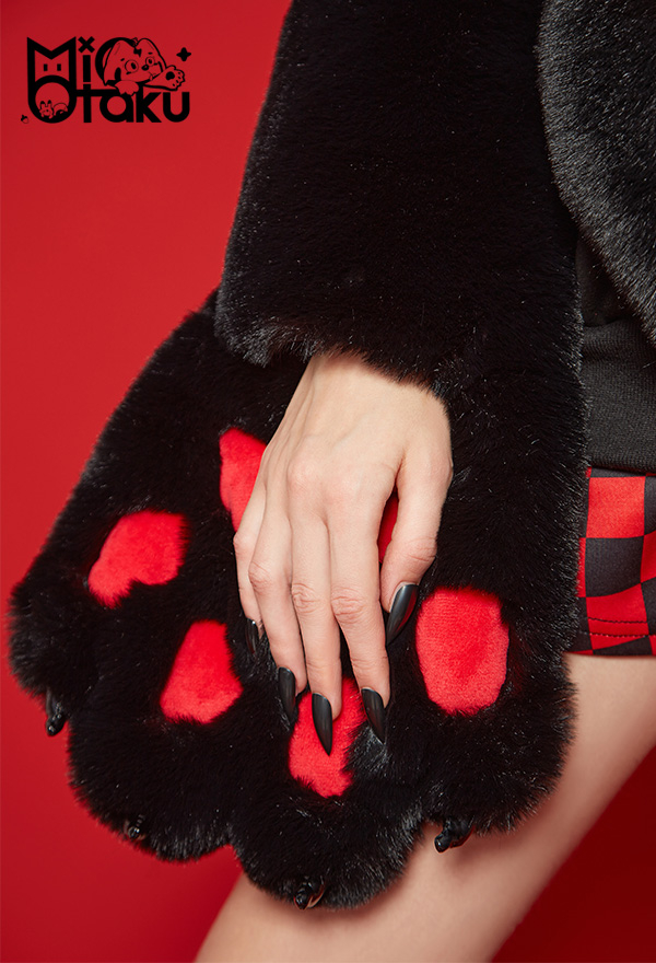 Emily the Strange Black Red My Problem Is You Print Zip Up Halloween Costume Cat Hoodie with Paw Gloves Emily the Strange Black Red My Problem Is You Print Zip Up Halloween Costume Cat Hoodie with Paw Gloves