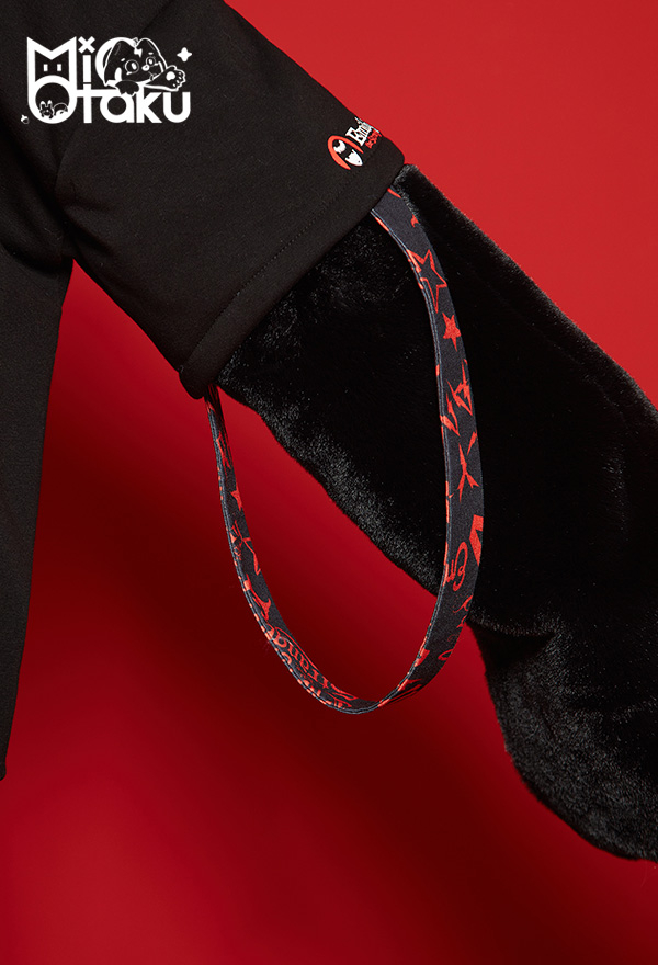 Emily the Strange Black Red My Problem Is You Print Zip Up Halloween Costume Cat Hoodie with Paw Gloves Emily the Strange Black Red My Problem Is You Print Zip Up Halloween Costume Cat Hoodie with Paw Gloves