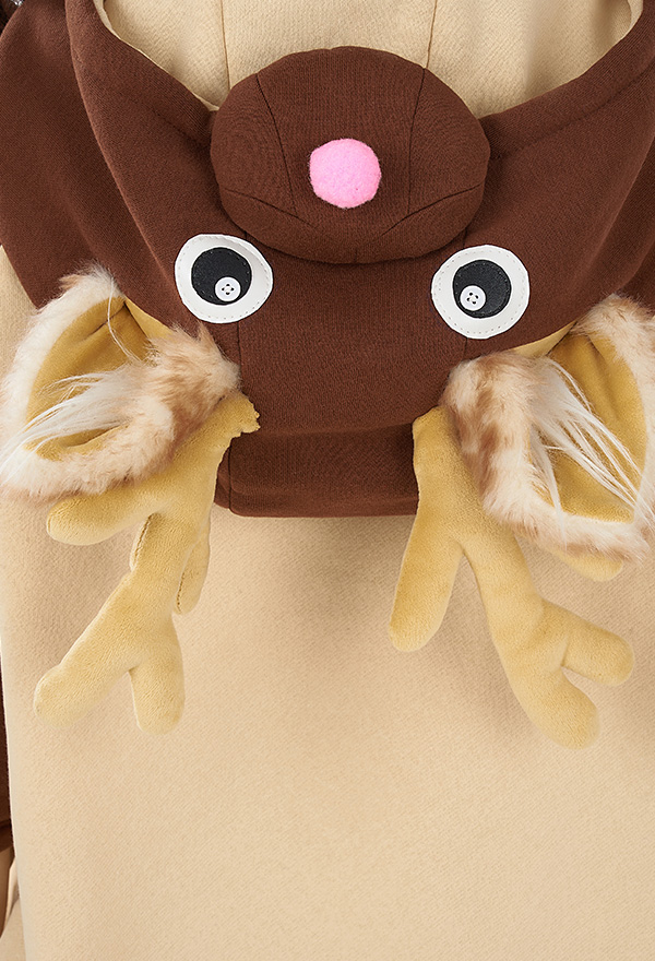 Women Christmas Cute Brown Reindeer Design Hoodie with Detachable Furry Paw Bag and Scarf