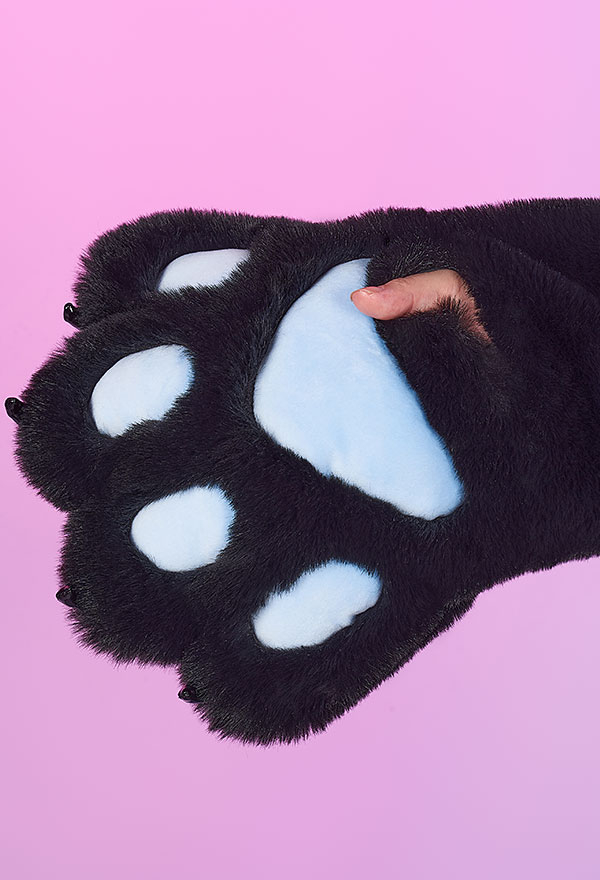 Women Gothic Black Cat Ear Shape Lace-up Hooded Sweatshirt with Furry Cat Paw Bag Women Gothic Black Cat Ear Shape Lace-up Hooded Sweatshirt with Furry Cat Paw Bag
